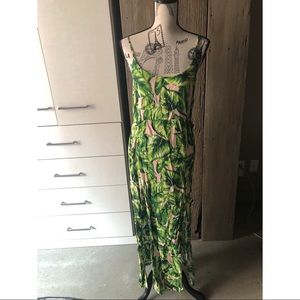 Palm leaf long slit dress